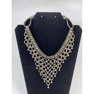 Vintage Signed RA Rajasthan Silver Bib Necklace 4.8 OZ